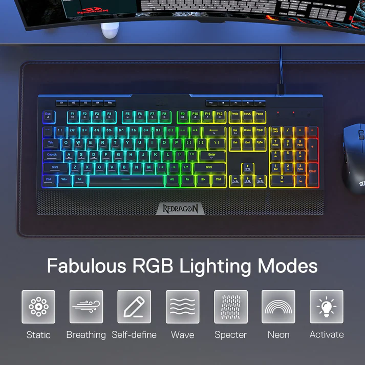 Redragon K525 104 Tuşlu Kablolu Rgb Membran Türkçe Oyun Klavyesi Mekanik Hissi Ve Smooth Linear Switch 26 Anti-hayalet Anahtarı