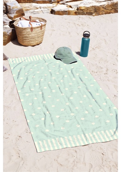 Puantiyeli Mint Yeşili Plaj Havlusu - Minimalist Çizgili Modern Hızlı Kuruyan Mikrofiber Havlu Örtü Çiy Ada