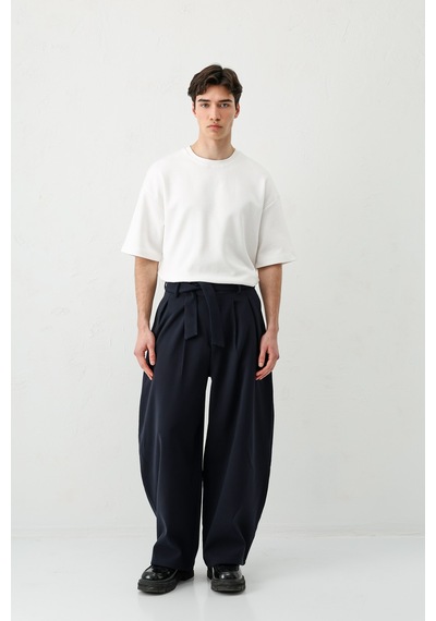 Vamos Barrel Fit Tailored Fit Kemerli Pantolon Lacivert