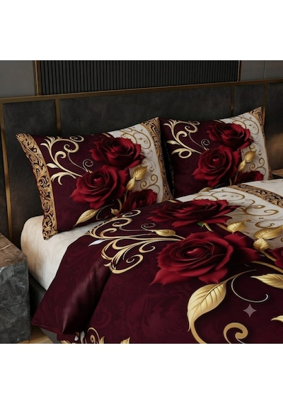 Özel Tasarım Marka Çift Kişilik Nevresim Takımı Organik Saten & Pamuk Luxury Premium Kumaş Gül Çeyiz Kırmızı Pembe Beyaz Sarı Ranforce Solmaz Baskılı