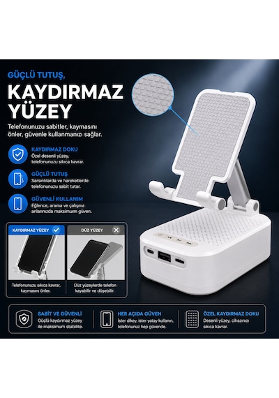 3 In 1 Bluetooth Telefon Tutucu Ve Powerbank Özelikli Tf Kart Ve Usb Bellek Destekli Tutuculu Bluetooth Hoparlör