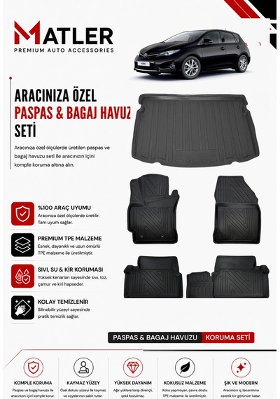 Toyota Auris 2017 Model 4d Ekstra Havuzlu Paspas Ve Bagaj Havuzu Set