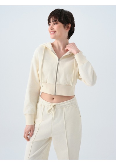Crop Kadın Sweatshirt Ekru