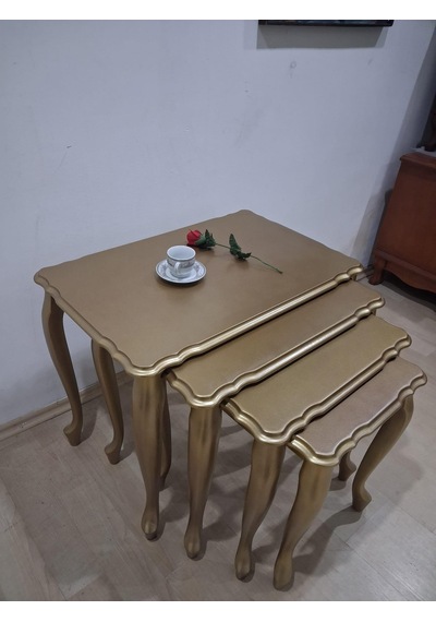 Zigon St 90640 Klasik Model Sehpa Parlak Gold Renk Kayın Aslan Ayak El Yapım Gold