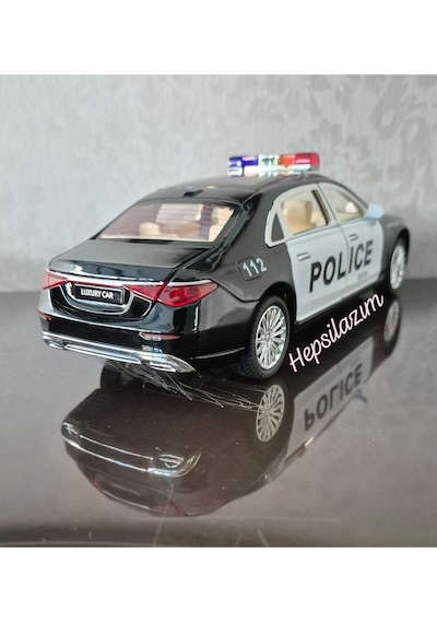 Metal Oyuncak Polis Araba Mercedes Maybach Model Araç Sesli Işıklı Çekbırak Diecast 23cm Diğer