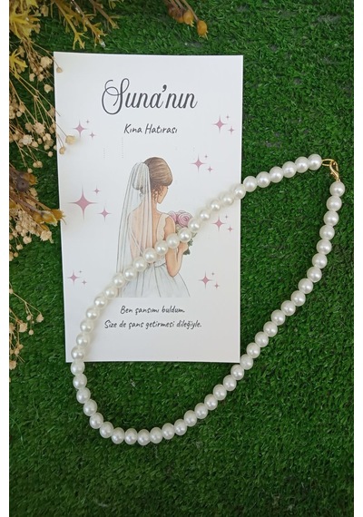 15 Adet İnci Kolye - 45 Cm - Kına Hediyesi - Nikah Hediye - Beyaz
