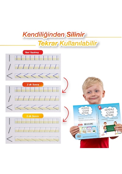 Ludemi Harfleri , Sayıları Ve Çizmeyi Öğreten 3'lü Alıştırma Kitabı - Oluklu Kabartmalı Sihirli Uçan Kalemli 1 Adet