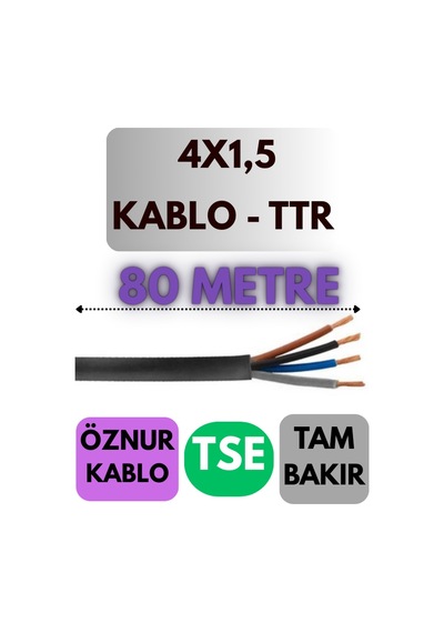 Öznur 4x1,5 Ttr Kablo Metre Seçenekli Siyah - 80 Metre