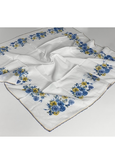 Eripek Oyalı Pamuk Yazma 6593 Beyaz-Mavi