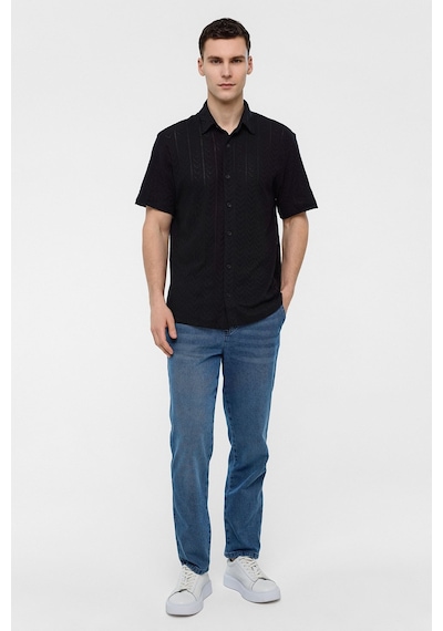 Backandbond Siyah Regular Fit %100 Pamuk Kısa Kollu Gömlek