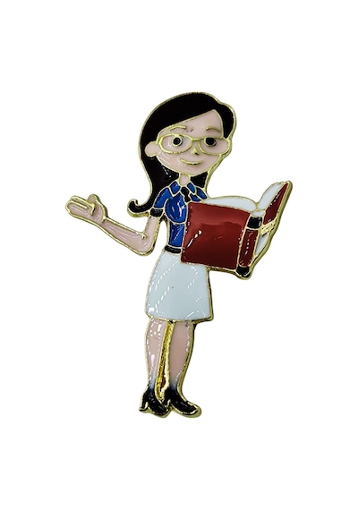 Öğretmen Karakterli Kitap Okuyan Broş Sevimli Öğretmen Temalı Brooch Çok Renkli