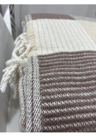Sesli Comfort Kahve Bej Ekose Skoç Pamuk Örme Battaniye 200x220 Çift Kişilik Battal Diğer