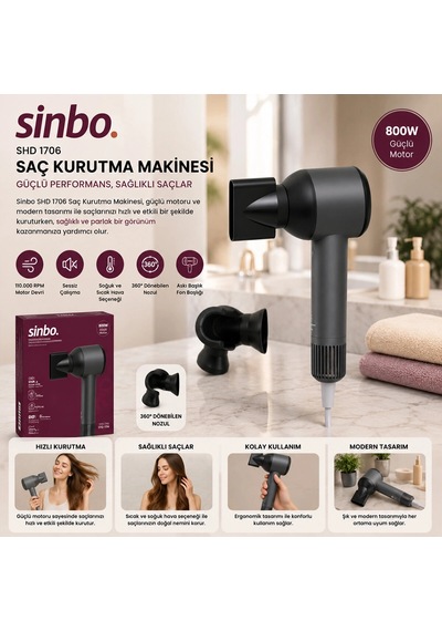 Bay Sinbo Saç Kurutma Makinesi - Gri Renk - Sessiz Çalışma Özelliği Najmaddin