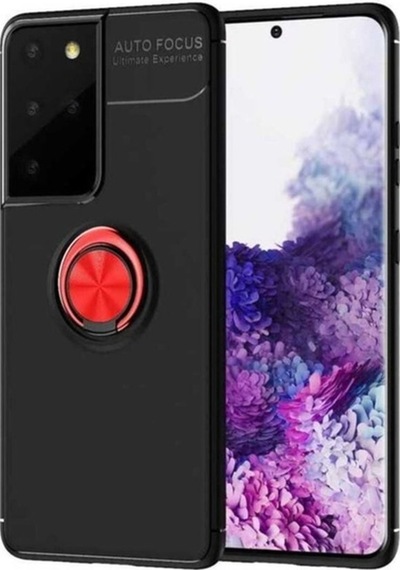 Samsung Uyumlu Galaxy S21 Ultra Kılıf Zore Ravel Silikon Kapak Siyah-Kırmızı
