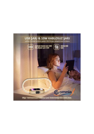 Omniax 10w Çok Fonksiyonlu Kablosuz Hızlı Şarj İstasyonu Telefon Standı Led Dijital Saat Ve Gece Lam Çok Renkli