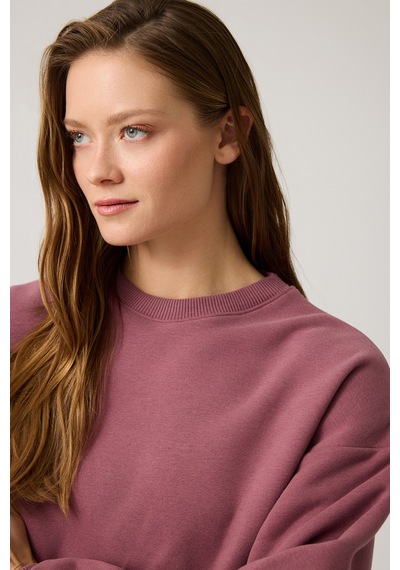 Los Ojos Bordo Geniş Kalıp Bisiklet Yaka Sweatshirt Crew Neck Bordo Bordo