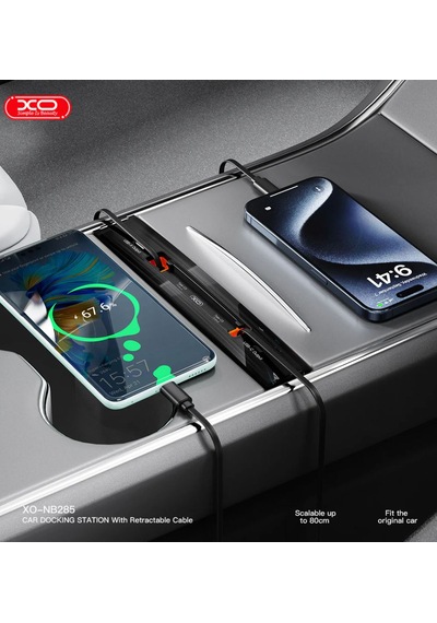 Nb285 62w Tesla Model 3 / Y Uyumlu Konsol Lightning Ve Type-c Kablolu Usb-c Ve Usb-a Çıkışlı Siyah
