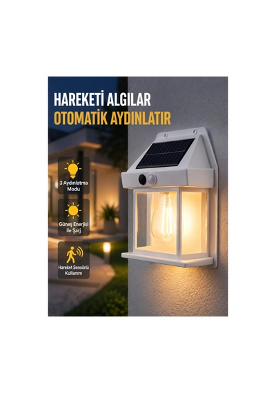 Üç Modlu Güneş Enerjili Duvar Lambası 1800mah Bataryalı Ve Hareket Sensörlü Belirtilmemiş