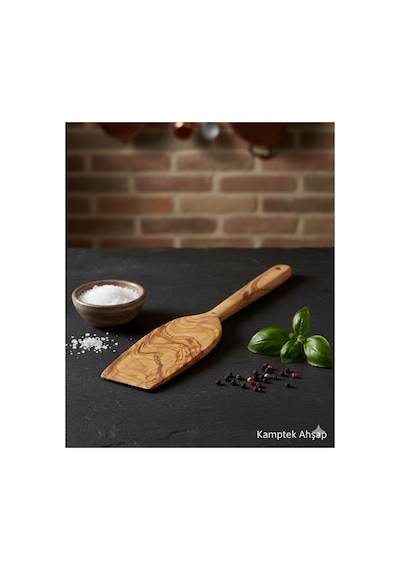 Kamptek Ahşap Doğal Zeytin Ağacından Büyük Geniş Spatula 31 Cm Bordo