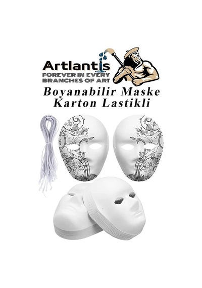 Maske Boyama Seti 1 Adet Boyanabilir Maske Karton Lastikli İnsan Yüzü Suratı Okul Sınıf Etkinlikleri Hobi 19x24 Cm