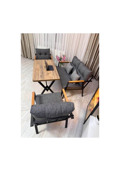 Houseart Balkon ,bahçe , Teras , Cafe ,salon , Metal Kanepe , Metal Kanepe Koltuk ,oturma Takımı 2-1-1 , Yemek Masası , Orta Masa Gri
