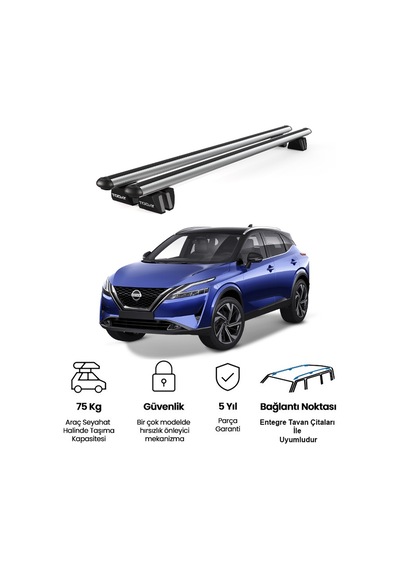 Pençe Nissan Qashqai J11 Ara Atkı 2014-2020 Uyumlu Gri Ara Atkı Port Bagaj Tavan Barı