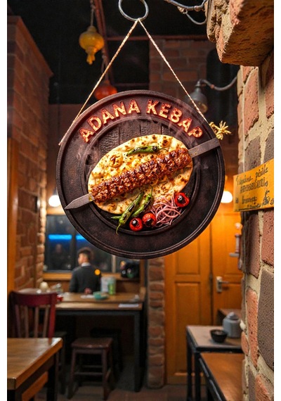 Adana Kebap Görselli İpli Mdf Ahşap Kapı Duvar Süsü, Restoran Dekoratif Tablo