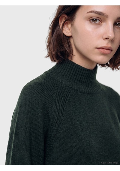Lcw Modest Yeşil Yarım Balıkçı Yaka Oversize Kadın Triko Tunik Xl-2xl
