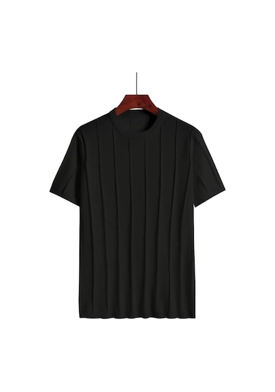 Erkek Yuvarlak Yaka Örme T-shirt Füme