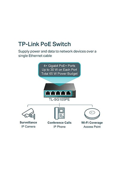 Ayrex Tl-sg105pe, 5-port Gigabit Easy Smart Switch With 4-port Poe+