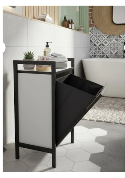 Kapaklı Çamaşır Sepeti & Banyo Düzenleyici Dolap Metal Ayaklı Modern Kirli Sepeti Organizer Beyaz