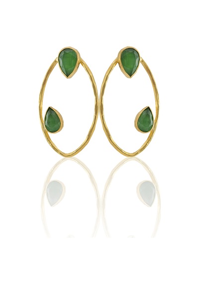 Kadir Jewellery 22 Ayar Altın Kaplama Geometrik Küpe -el İşçiliği Ve Hipoalerjenik Küpe Yeşil