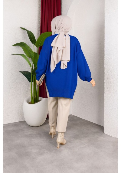 Hira Life Fashion Kadın Testtür Giyim Bisiklet Yaka Yırtmaçı Taşlı Ve Balon Kollu Oversize Şık Triko Tunik Mavi Mavi Hira Life Fashion Kadın Testtür Giyim Bisiklet Yaka Yırtmaçı Taşlı Ve Balon Kollu Oversize Şık Triko Tunik Mavi Mavi