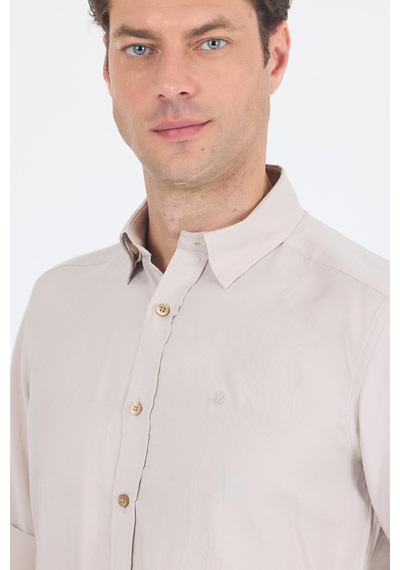 İmza Bej Kısalabilir Kol Smart Biritli Yaka Cepsiz Slim Fit Gömlek 1004250224 Bej