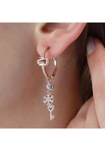Melek Figürlü Rose Gold Kaplama Gümüş Charm Küpe Gümüş
