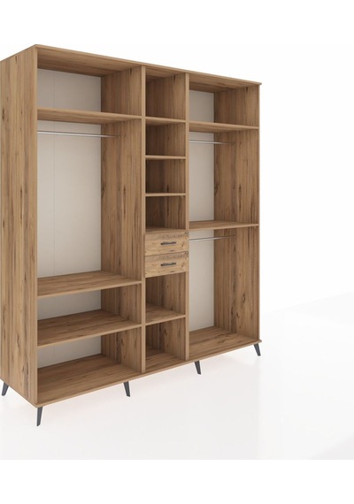Kronos Dolap 10 Raflı 2 Çekmeceli 3 Askılı 220x59x243 Çam-çam/çam Çok Renkli