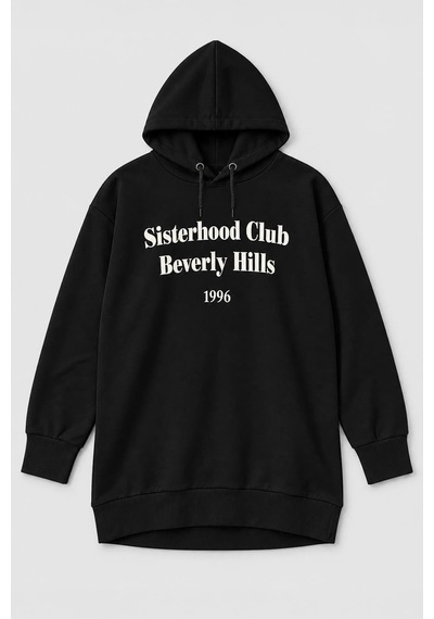 Markapia Kadın Kapüşonlu Yazı Baskılı Tunik Sweatshirt SiYAH