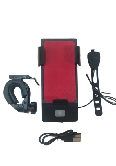 Bisiklet Far 160 Lumen + Korna 130 Desibel + Telefon Tutucu Siyah - Kırmızı