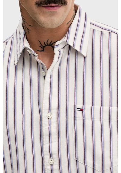 Tommy Jeans Çizgili % 100 Pamuk Relaxed Fit Uzun Kollu Gömlek Erkek Gömlek Dm0dm22406 Ybh Beyaz