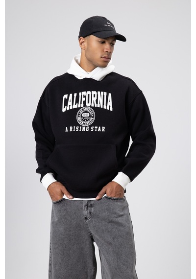 Vamos Çift Renk Baskılı Oversize Sweatshirt Siyah