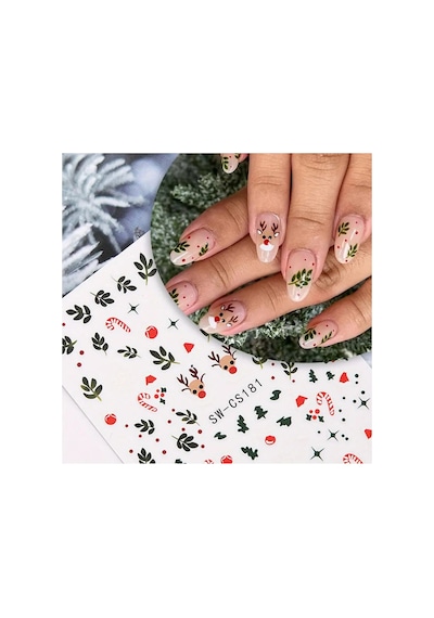 2'li Geyik Kar Tanesi Noel Baba 3d Tasarım Yapışkan Tırnak Sticker Dövmesi Nail Art Tottoo