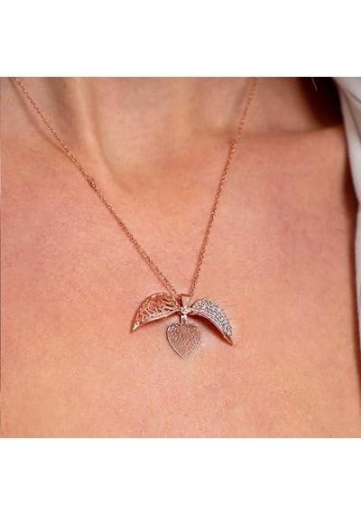 Yazı Yazılan Rose Kaplama Kübik Zirkon Taşlı Gümüş Kalp Kadın Gümüş Kolye