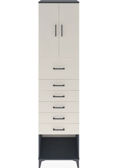 Hyperion Dolap 2 Raflı 6 Çekmeceli 2 Kapaklı 60x44x243 Antrasit-aytaşı Antrasit