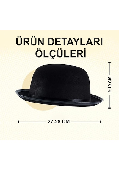 Charlie Chaplin Stil Yetişkin Şapkası Siyah Melon Parti Şapkası Diğer