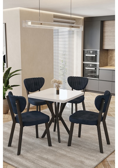 Mutfak Masası Takımı 4 Kişilik Masa Sandalye Takımı Balkon Masası Cafe Masa Takımı-70x70 Beyaz - Antrasit