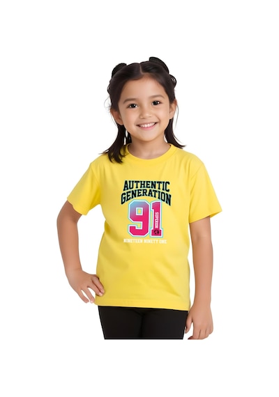 Panios Kids Authentic Baskılı Kız Çocuk Kısa Kollu T-shirt Sarı