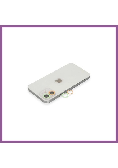 Bezos İphone 12 Uyumlu Renkli Kamera Lens Koruma Cam - Turuncu-yeşil Rengaren