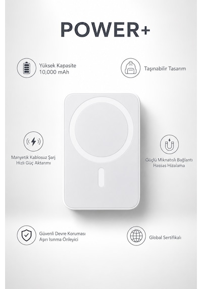 MagSafe Uyumlu 10000 mAh Kablosuz Hızlı Şarj Powerbank Taşınabilir Şarj Cihazı