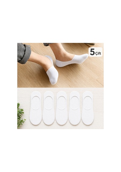 Worthy Socks 5'li Erkek Babet Görünmez Çorap Seti 5 Çift Beyaz