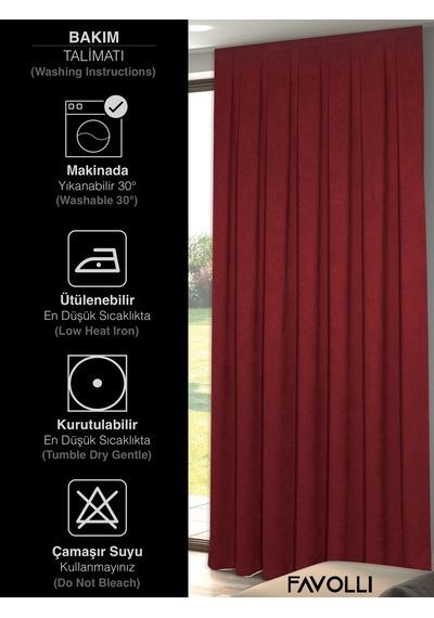 Br Favolli Kadife Dokulu Kırmızı Ada Fon Perde Ekstrafor Büzgülü Dream Series